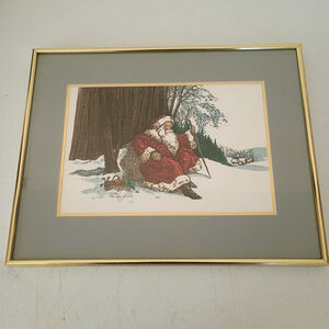 Framed & Matted "Santa" Signed Marilyn Gandre 12.5" X 16" Art Print Christmas